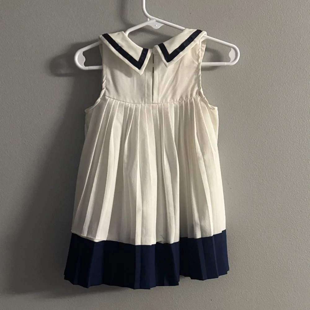 SHEIN Navy and White Pleated Kids Dress